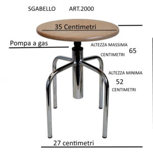 SGABELLO GIREVOLE ALTO CON POGGIAPIEDI E SEDILE IN LEGNO DI FAGGIO - Ø  cm.32x70/80H 